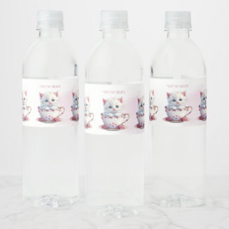 Pour Bouteilles D'eau Kitten en Coupe Fleurs roses Étiquette bouteille d