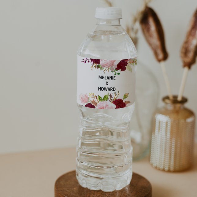Pour Bouteilles D'eau Rouge Tropical et romantique Étiquette de bouteill (Créateur téléchargé)