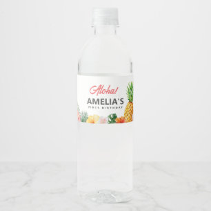 Pour Bouteilles D'eau Tropical Hawaiian Birthday Water Bottle Étiquette