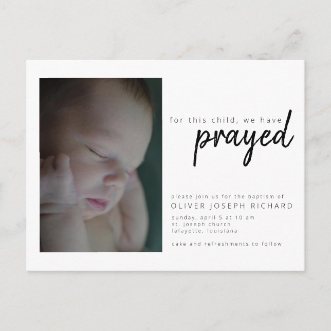 Pour Cet Enfant Nous Avons Prié Invitation Baptême (Devant)
