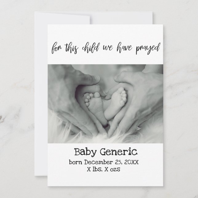 Pour cet enfant, nous avons prié le faire-part de  (Devant)