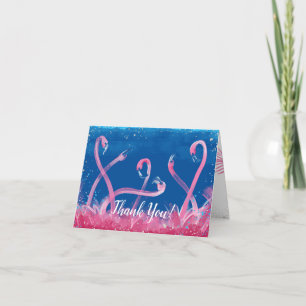 Pour Fêtes Annuelles Blue Watercolor Flamant rose rose Merci Cartes