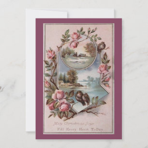 Pour Fêtes Annuelles Cartes anciennes de Noël Oiseaux Paysage Floral