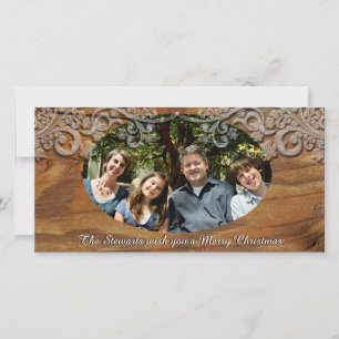 Pour Fêtes Annuelles Cartes de fin de année photo Rustic Wood Look