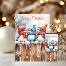 Cartes de Noël avec de mignons oiseaux d'hiver