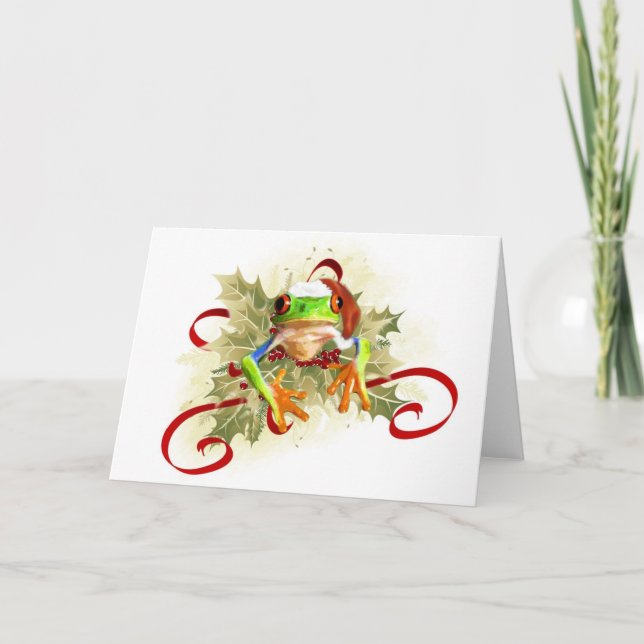 Pour Fêtes Annuelles Cartes de Noël de grenouille d'arbre (Devant)