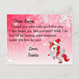 Pour Fêtes Annuelles Cartes de Noël du Père Noël : Licorne rouge au cha