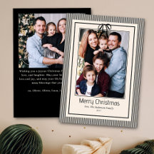 Cartes de Noël élégantes à rayures noires 2 photos