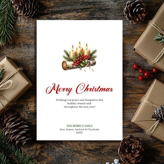 Pour Fêtes Annuelles Cartes de Noël festives avec bougies et verdure ru (Festive Christmas candles rustic greenery card)