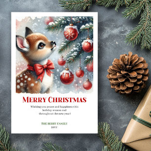 Pour Fêtes Annuelles Cartes de Noël Forêt enneigée aquarelle Faon Cozy