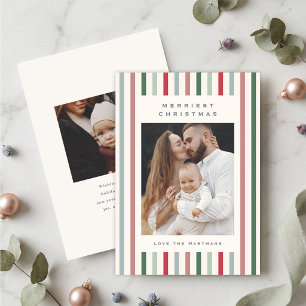Pour Fêtes Annuelles Cartes de Noël Photo avec Rayures Subtiles Moderne