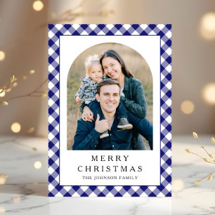 Pour Fêtes Annuelles Cartes de Noël Photo de Noël à carreaux bleus fest