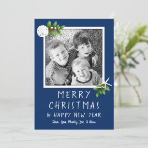 Pour Fêtes Annuelles Cartes de Noël photo Tropical Bleu Marine