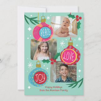 Pour Fêtes Annuelles Cartes de Noël rétro colorées avec 3 photos