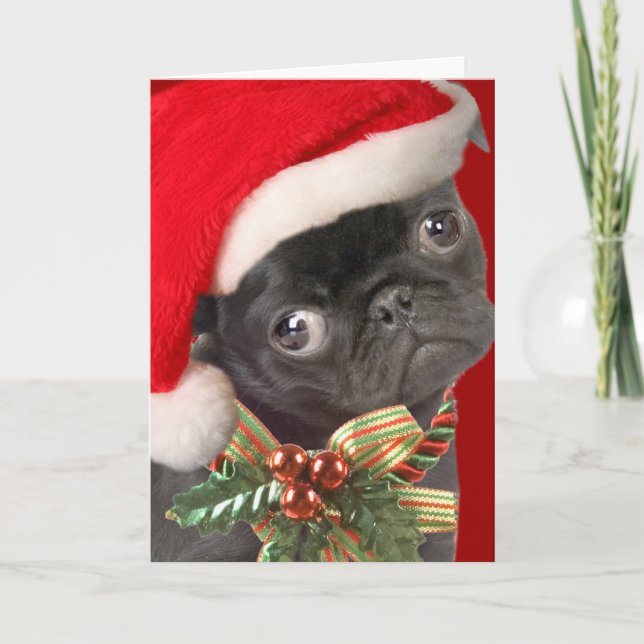 Pour Fêtes Annuelles Cartes de Père Noël de carlin de bébé (Devant)