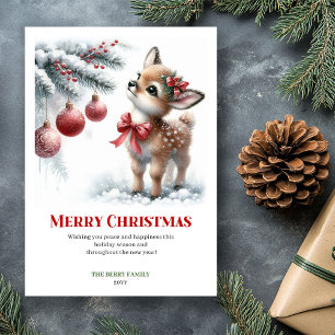 Pour Fêtes Annuelles Cartes de scène de Noël à l'aquarelle Faon de douc