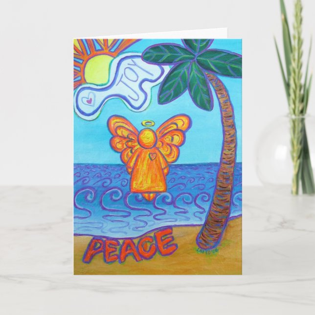 Pour Fêtes Annuelles Cartes de vœux d'ange de plage Joie et Paix (Devant)