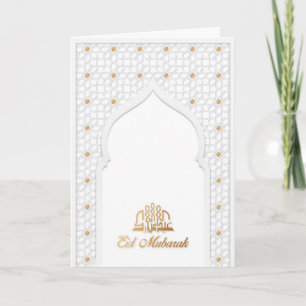Pour Fêtes Annuelles Cartes de voeux de l'Aïd blanc et or Moubarak