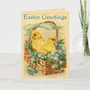 Pour Fêtes Annuelles Cartes de vœux de Pâques vintage poussins dans un