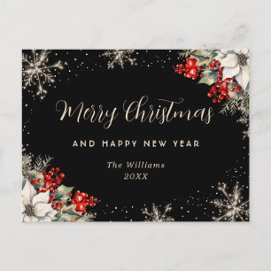 Pour Fêtes Annuelles Cartes de vœux flocons de neige Baies de houx noir