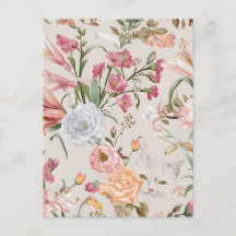 Cartes de vœux florales chats blancs roses roses