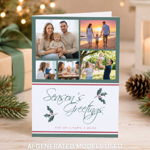 Pour Fêtes Annuelles Cartes de vœux modernes avec cinq photos de houx p