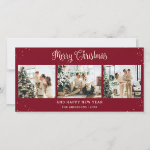 Pour Fêtes Annuelles Elégante Red Snowy Photo Joyeuses Cartes de Noël