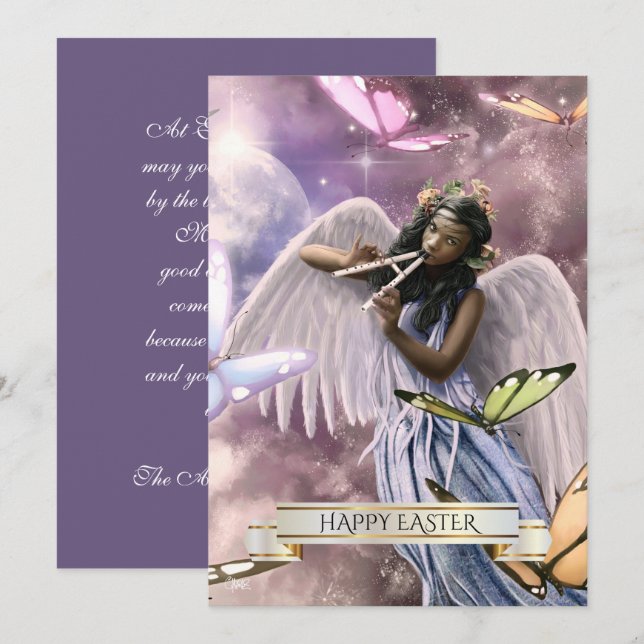 Pour Fêtes Annuelles Joyeux Pâques.Angel avec Cartes aux Papillons (Devant / Derrière)