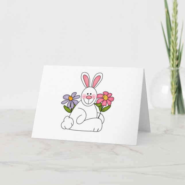 Pour Fêtes Annuelles Lapin blanc avec des cartes de fleurs (Devant)