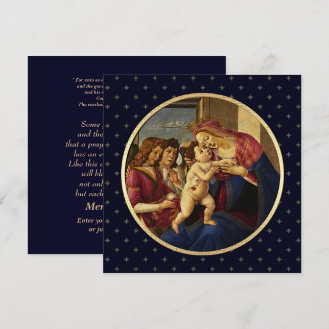 Pour Fêtes Annuelles Madonna de Botticelli. Cartes de Noël religieuses (Devant / Derrière)