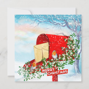 Pour Fêtes Annuelles Oiseaux de Noël d'hiver Boîte rouge Cartes de fin 