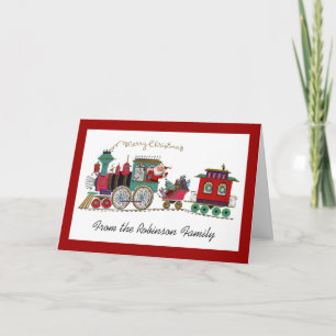 Pour Fêtes Annuelles Père Noël Riding Train de Noël Cartes personnalisé