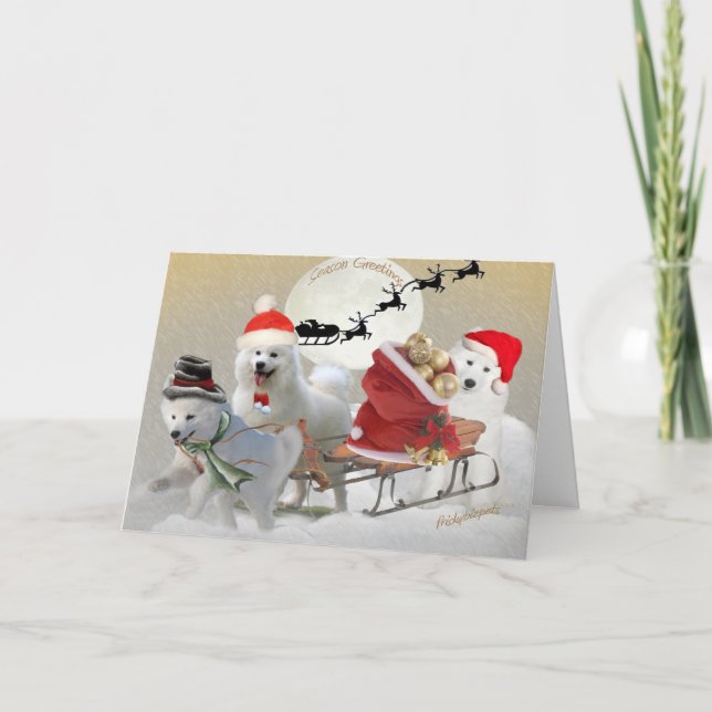 Pour Fêtes Annuelles Samoyed Friends Sledding Cartes (Devant)