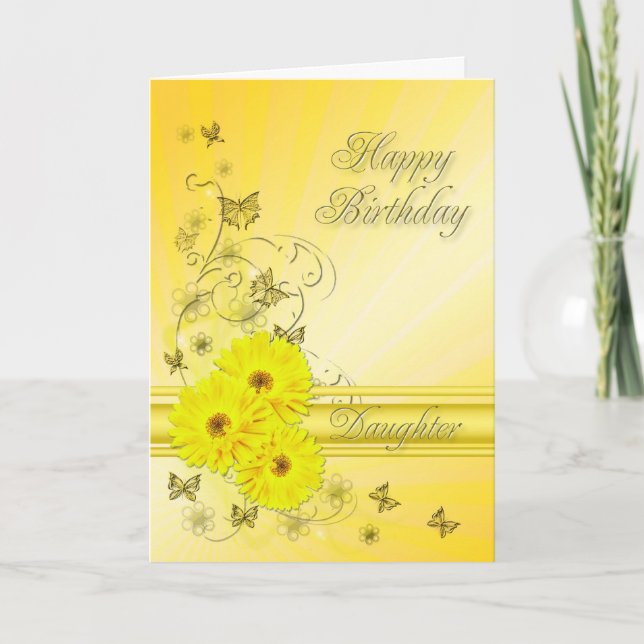 Pour Fille, carte d'anniversaire avec fleurs jaune (Devant)