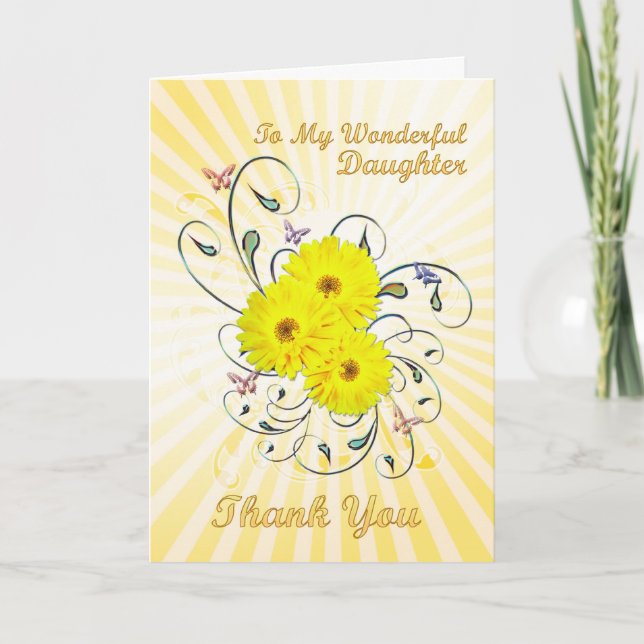 Pour fille, Carte de remerciements aux fleurs jaun (Devant)