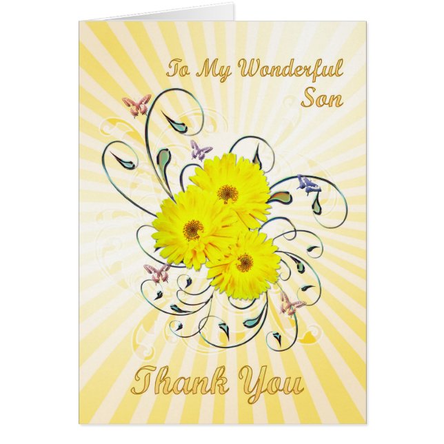 Pour Fils, Carte de remerciements aux fleurs jaune (Devant)