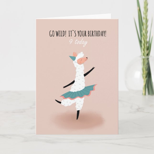 Pour Girl Cute Dancing Llama 9e Anniversaire Carte (Devant)