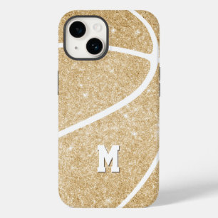 Pour iPhone 14 coque de basketball en or monogrammé de fille-Mate