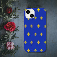 Coque téléphone Bleu Roi avec Fleur de Lys Or