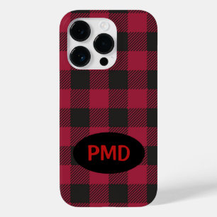 Pour iPhone 14 Pro Monogramme plaqué de Buffle noir rouge Coque perso