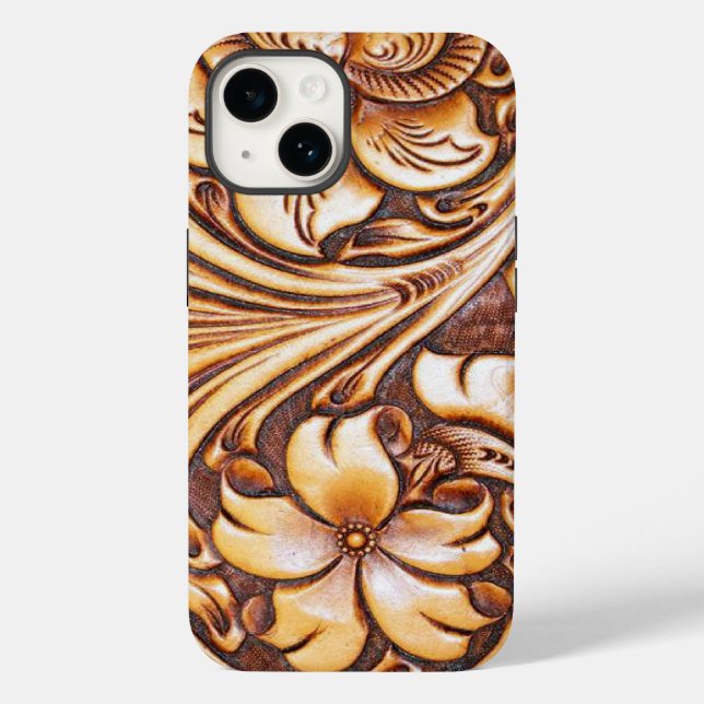 Pour iPhone 14 vintageCountry Tooled Cuir western iphone5 coque (Verso)