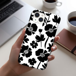Pour iPhone 15 Coque à motifs floraux noir et blanc