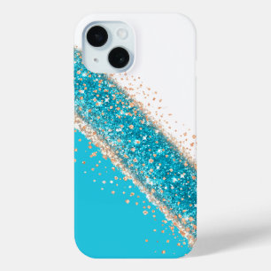 Pour iPhone 15 Coque de téléphone à paillettes de bleu turquoise