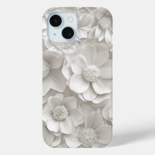 Pour iPhone 15 Coque de téléphone élégante avec fleurs blanches e