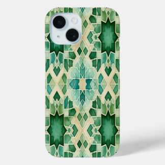 Pour iPhone 15 Coque Téléphone Zellige Algérien Vert et Turquoise