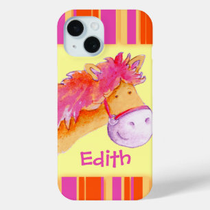 Pour iPhone 15 Enfants filles nommé poney jaune coque ipad