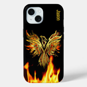 Pour iPhone 15 Phoenix flammé sur Coque noir-mat