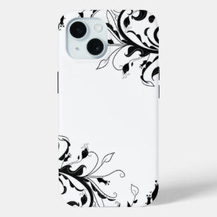 Pour iPhone 15 Vins floraux noir et blanc   Coque de téléphone
