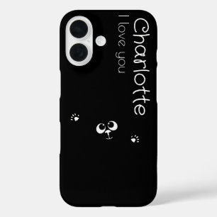 Pour iPhone 16 Caricature noire mignonne chats nom Coque de charb