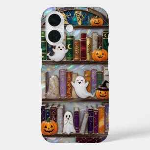 Pour iPhone 16 Coque de téléphone étagère de livres Halloween fan